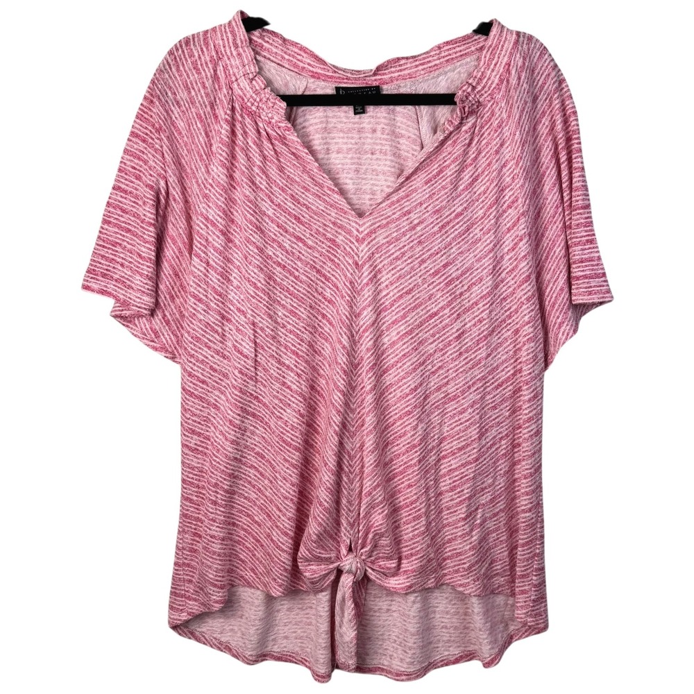 B Collection by Bobeau Blouse Top‎ 2X Pink Striped Tie Front Short Sleeve